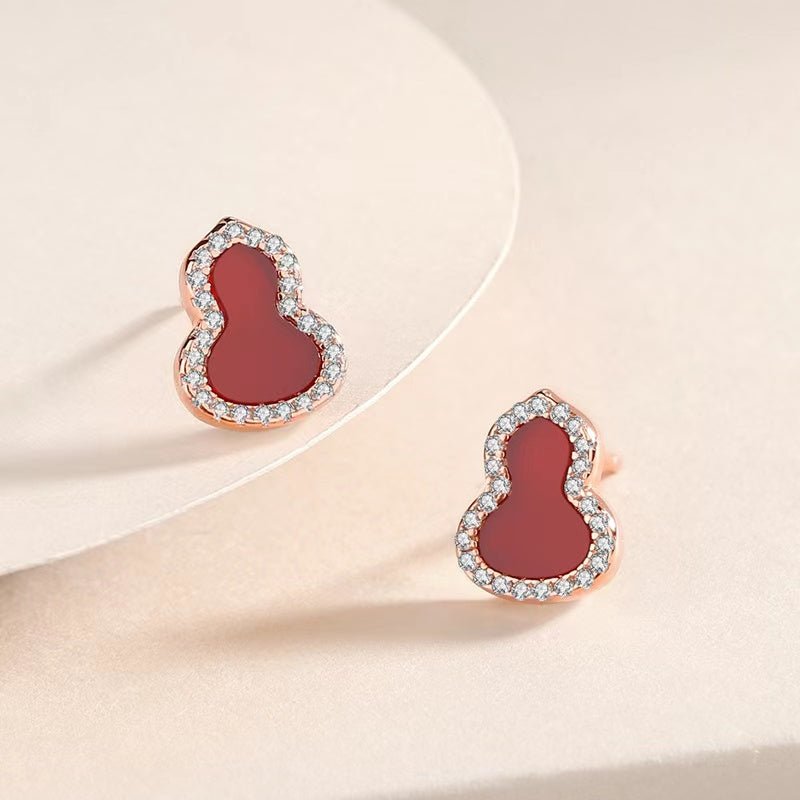 Auspicious Calabash Red Agate Earrings - FengshuiGallary
