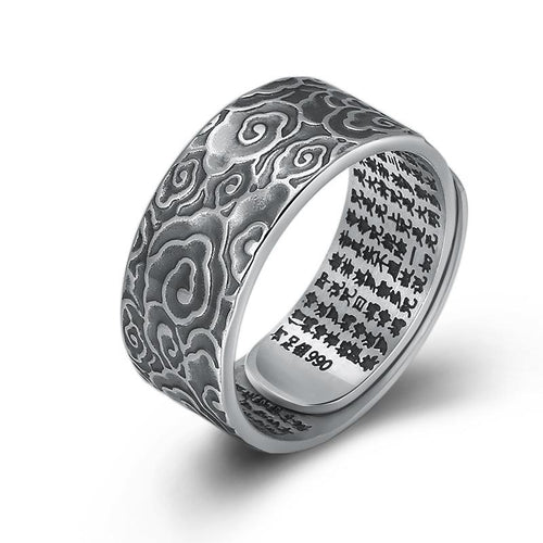 Auspicious Clouds Heart Sutra Lucky Silver Ring - FengshuiGallary