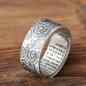Auspicious Clouds Heart Sutra Lucky Silver Ring - FengshuiGallary