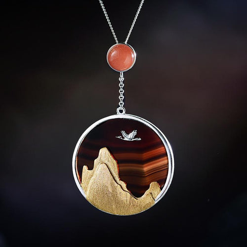 Auspicious Crane Silver Protection Pendant Necklace - FengshuiGallary