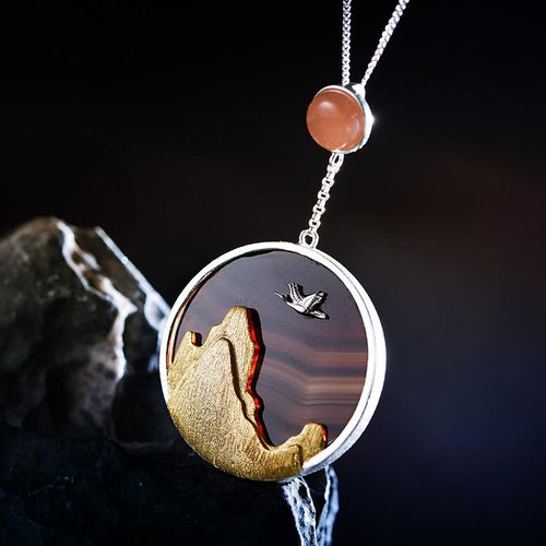 Auspicious Crane Silver Protection Pendant Necklace - FengshuiGallary