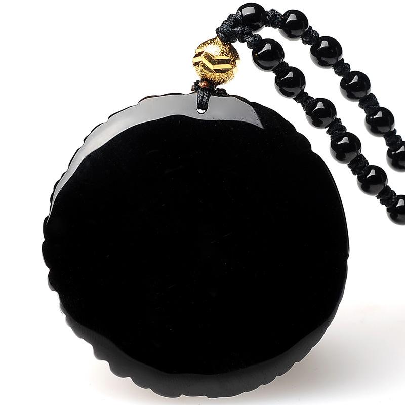 Auspicious Dragon & Phoenix Black Obsidian Pendant Necklace - FengshuiGallary