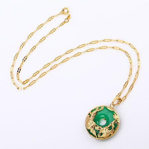 Auspicious Dragon & Phoenix Jade Gold Necklace - FengshuiGallary
