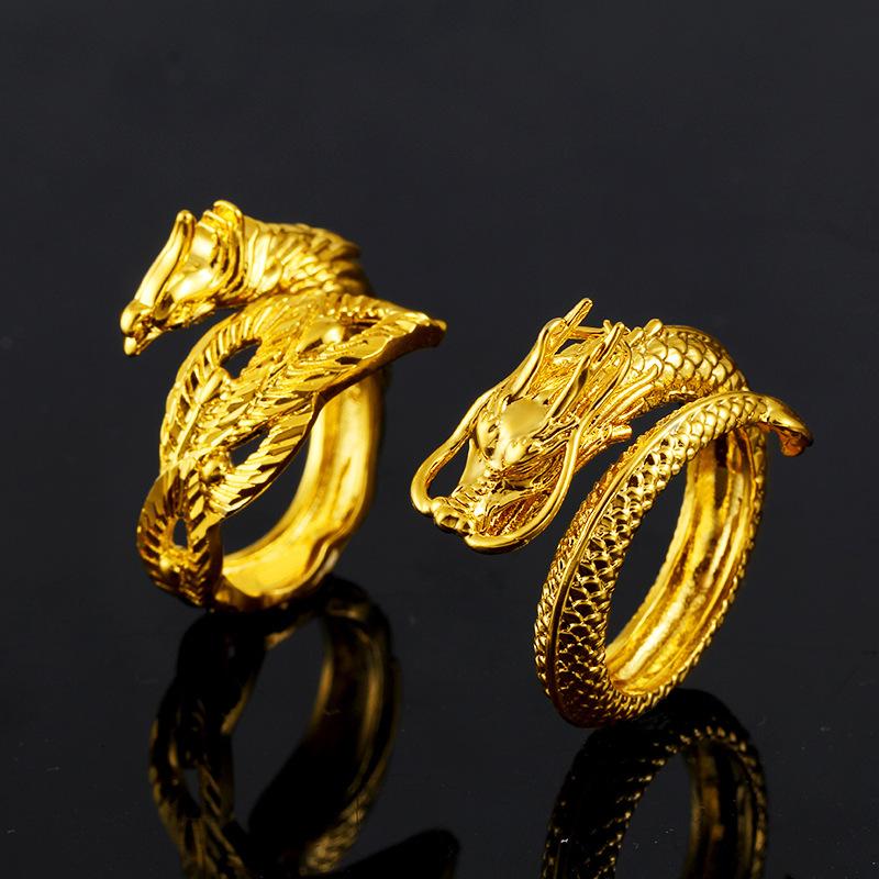 Auspicious Dragon & Phoenix Jade Gold Ring - FengshuiGallary