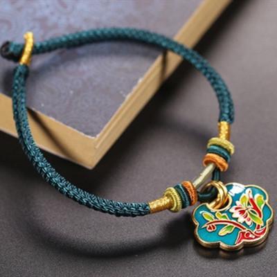 Auspicious Enamel Wealth Flower Hand Knitted Rope Bracelet - FengshuiGallary
