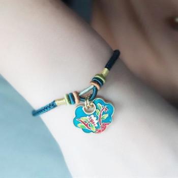 Auspicious Enamel Wealth Flower Hand Knitted Rope Bracelet - FengshuiGallary