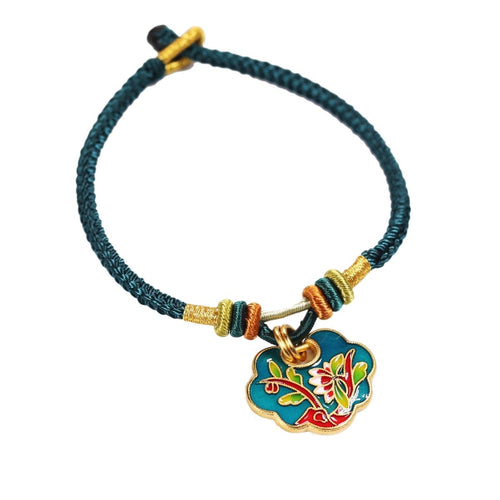 Auspicious Enamel Wealth Flower Hand Knitted Rope Bracelet - FengshuiGallary