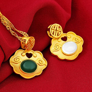 Auspicious Feng Shui Clouds Green Jade Lucky Pendant Necklace - FengshuiGallary
