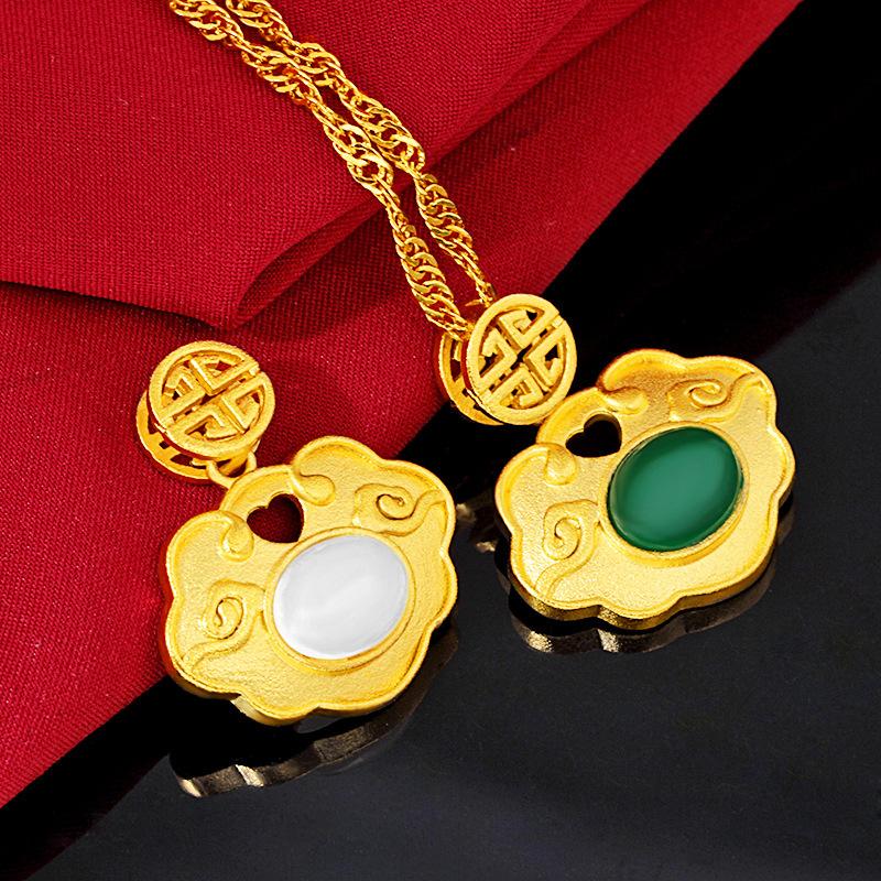 Auspicious Feng Shui Clouds Green Jade Lucky Pendant Necklace - FengshuiGallary