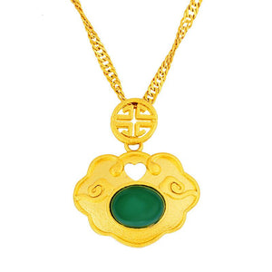 Auspicious Feng Shui Clouds Green Jade Lucky Pendant Necklace - FengshuiGallary