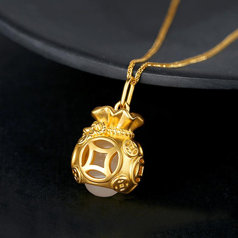 Auspicious Feng Shui Gold Money Bag Pendant Necklace - FengshuiGallary