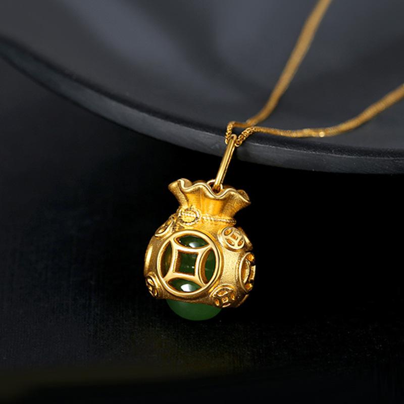 Auspicious Feng Shui Gold Money Bag Pendant Necklace - FengshuiGallary