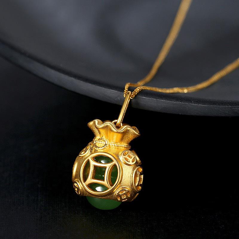 Auspicious Feng Shui Gold Money Bag Pendant Necklace - FengshuiGallary