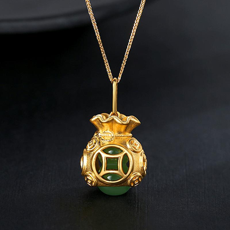 Auspicious Feng Shui Gold Money Bag Pendant Necklace - FengshuiGallary