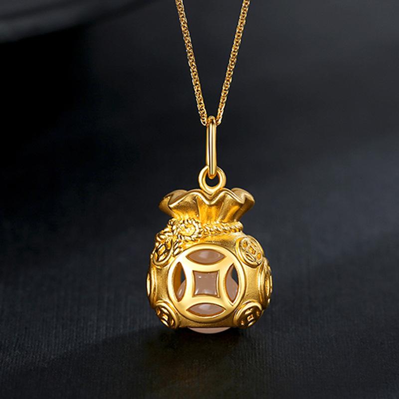 Auspicious Feng Shui Gold Money Bag Pendant Necklace - FengshuiGallary