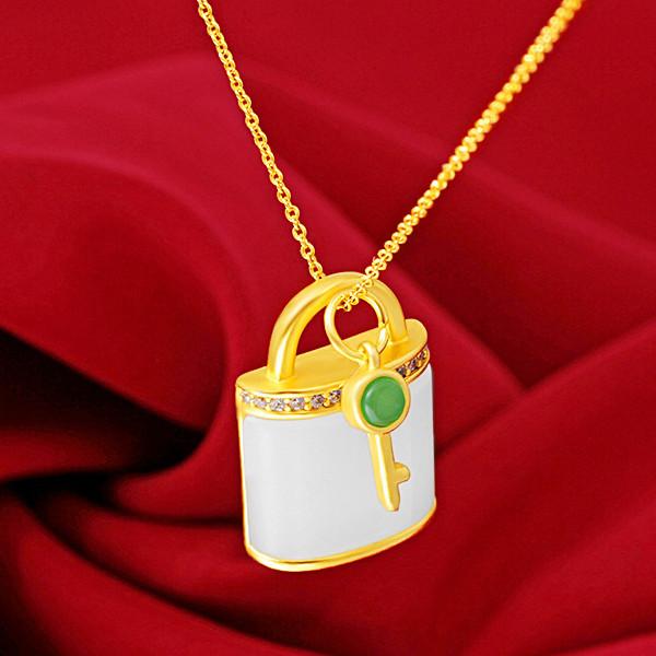 Auspicious Feng Shui Lock Grand A Natural White Jade Healing Pendant Necklace - FengshuiGallary