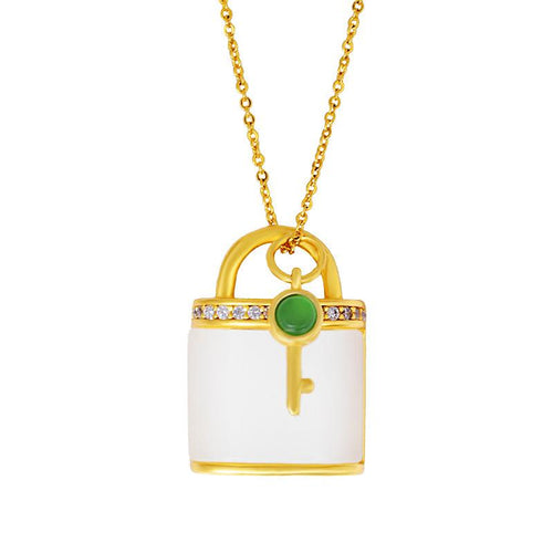 Auspicious Feng Shui Lock Grand A Natural White Jade Healing Pendant Necklace - FengshuiGallary