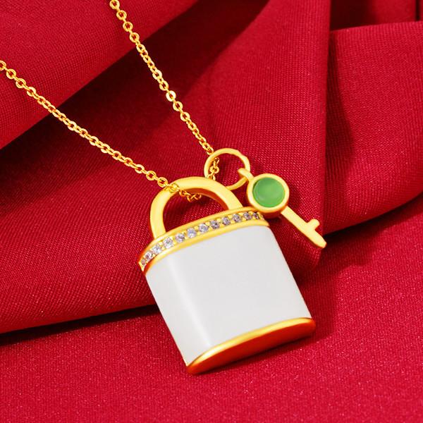 Auspicious Feng Shui Lock Grand A Natural White Jade Healing Pendant Necklace - FengshuiGallary