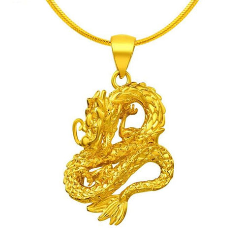 Auspicious Gold Dragon Pendant Necklace - FengshuiGallary