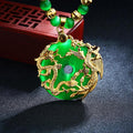 Auspicious Gold Dragon & Phoenix Cat`s Eye Pendant Necklace - FengshuiGallary