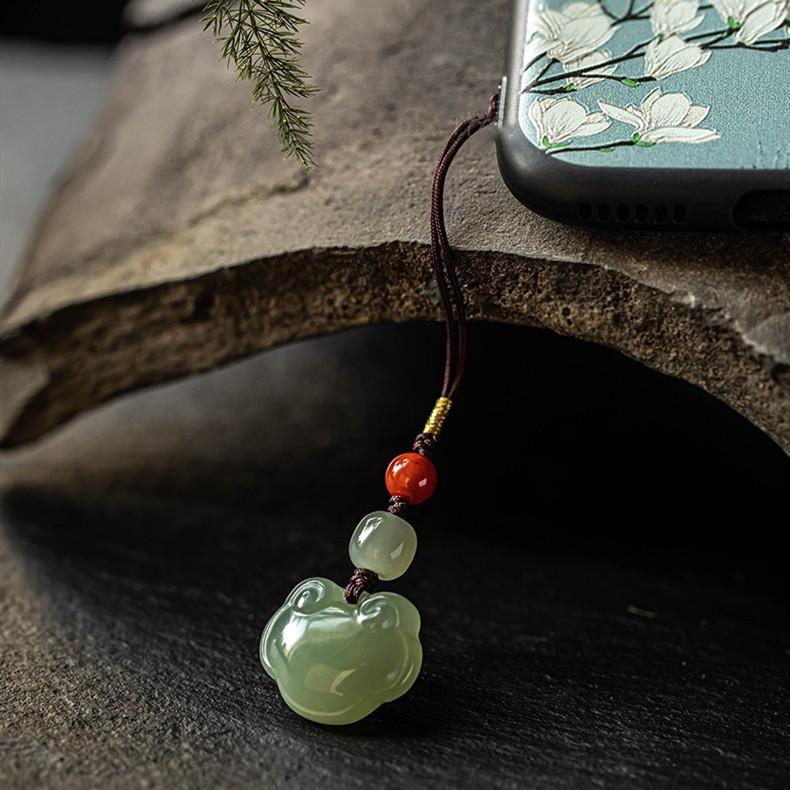Auspicious Hetian Jade Phone Pendant Chain - FengshuiGallary
