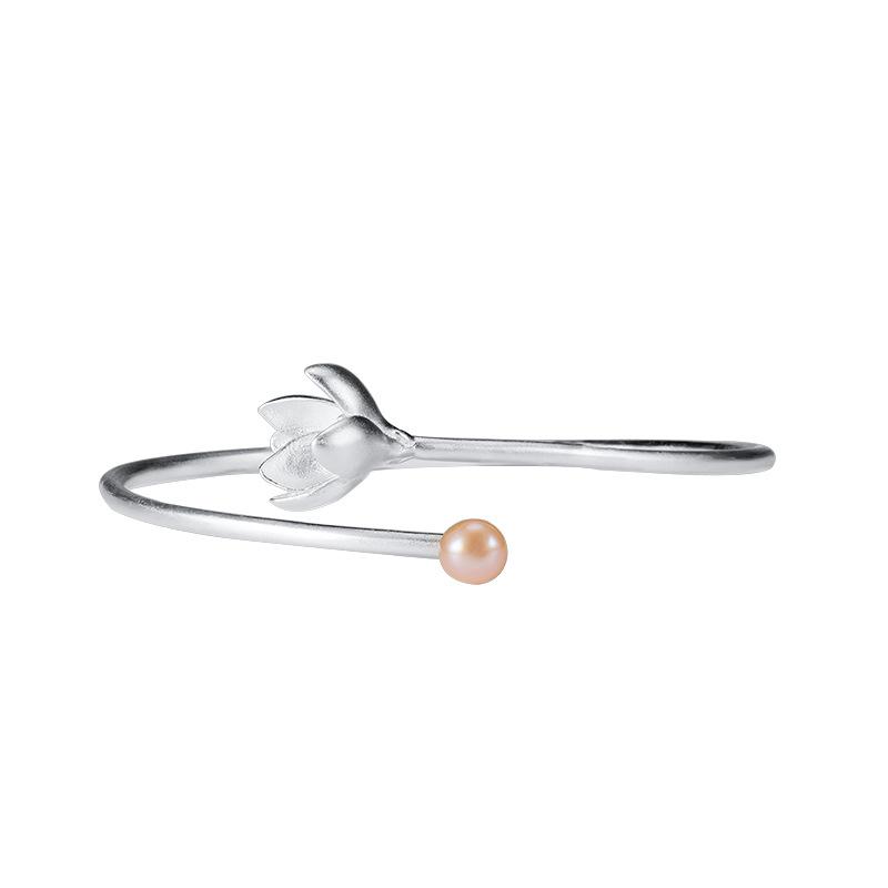 Auspicious Lotus Pearl In 925 Silver Lucky Bangle - FengshuiGallary