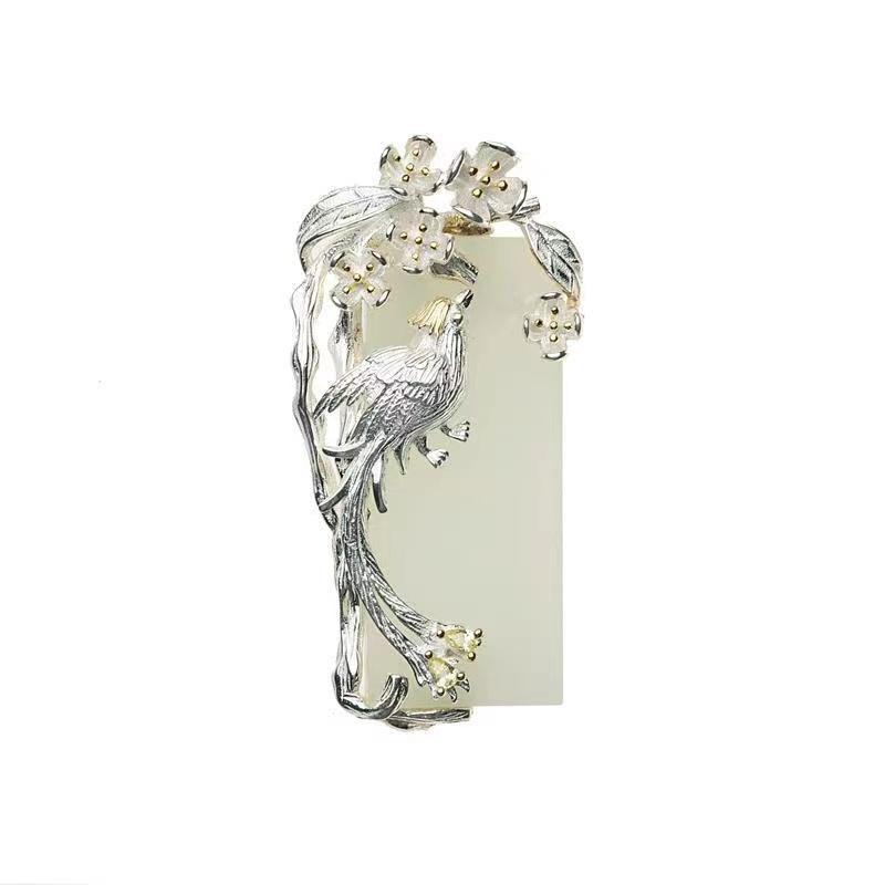 Auspicious Magpie White Jade Wealth Pendant - FengshuiGallary