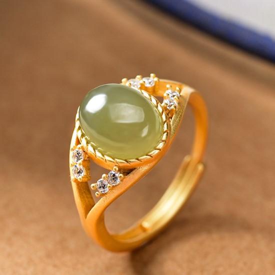 Auspicious Natural Hetian Green Jade Ring - FengshuiGallary