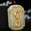Auspicious Natural White Jade Dargon& Phoenix 24K Gold Pendant Necklace - FengshuiGallary