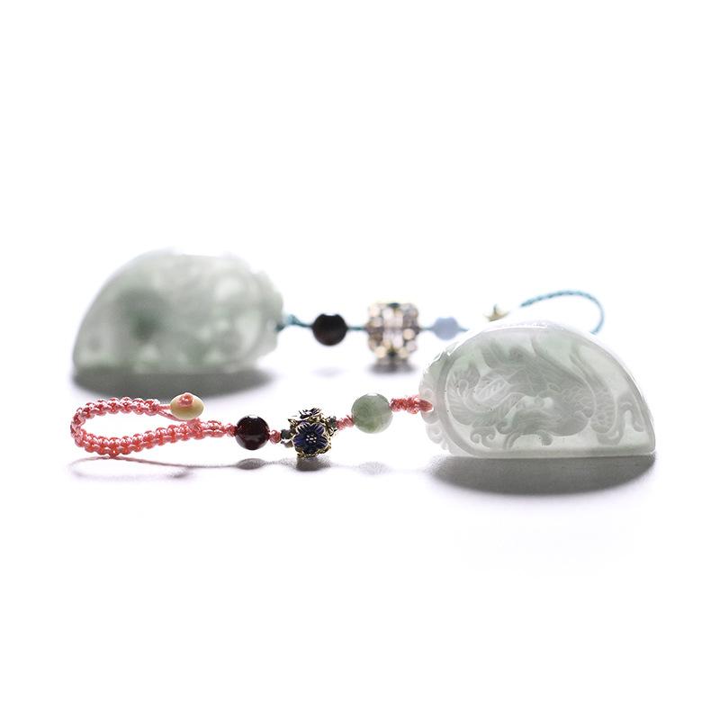 Auspicious Natural White Jade Dragon& Phoenix Auto Key Pendant - FengshuiGallary