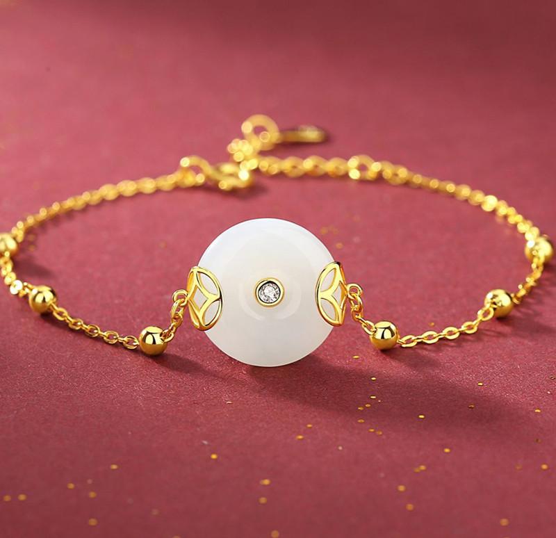 Auspicious White Jade Fengshui Coin Bracelet - FengshuiGallary