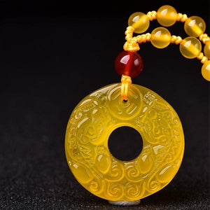 Auspicious Yellow Jade Pixiu Pendant Necklace - FengshuiGallary