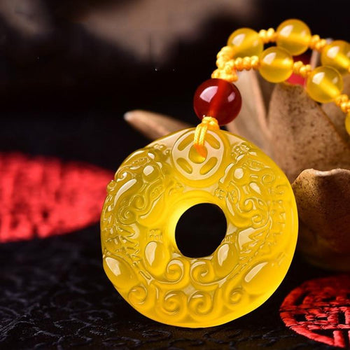 Auspicious Yellow Jade Pixiu Pendant Necklace - FengshuiGallary