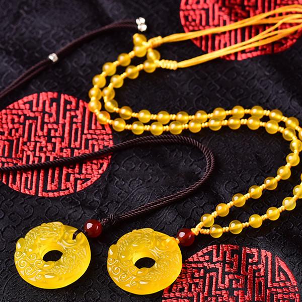 Auspicious Yellow Jade Pixiu Pendant Necklace - FengshuiGallary