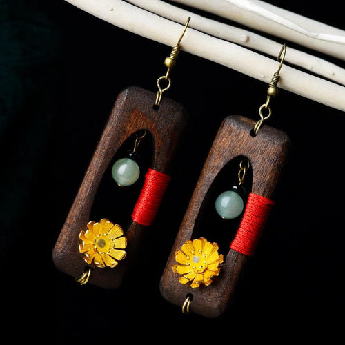 Aventurine Stone Sandalwood Wealth Earring - FengshuiGallary