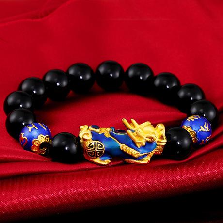 Black Agate Color Changing Pixiu Charm Bracelet - FengshuiGallary