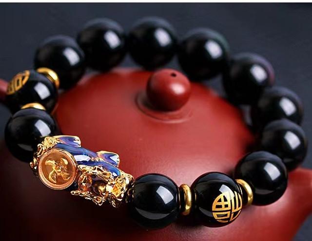 Black Obsidian Pixiu Bracelet-Color Changing Windmill - FengshuiGallary