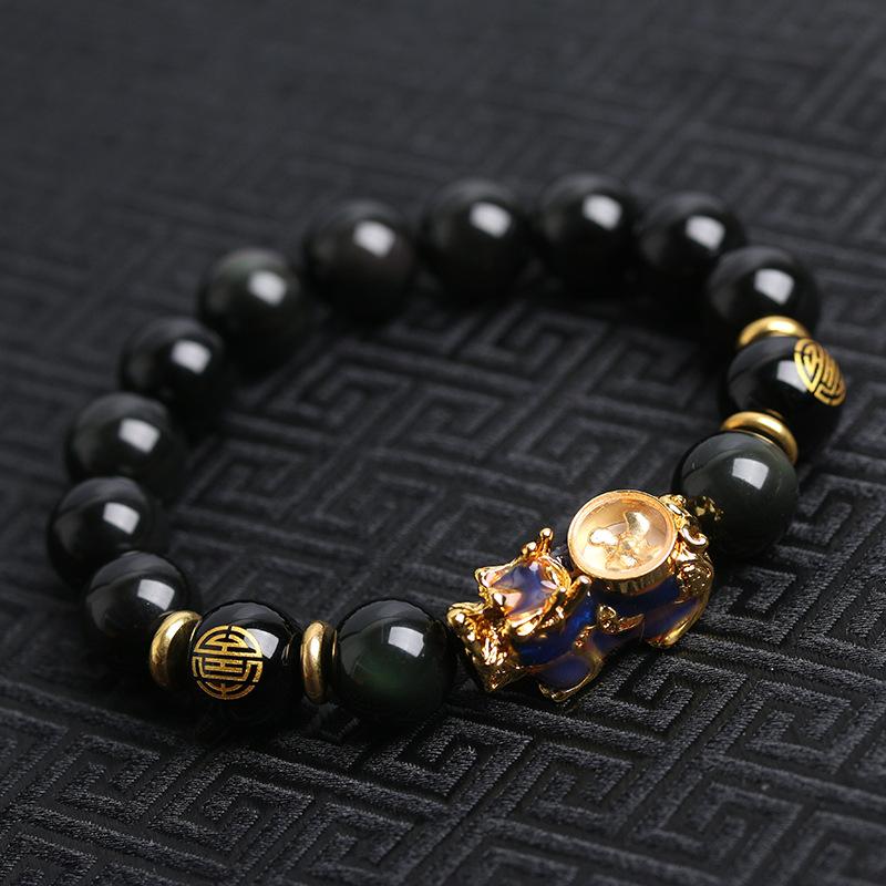 Black Obsidian Pixiu Bracelet-Color Changing Windmill - FengshuiGallary