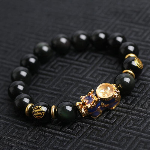 Black Obsidian Pixiu Bracelet-Color Changing Windmill - FengshuiGallary