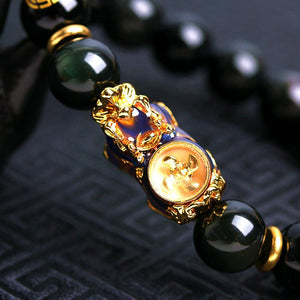 Black Obsidian Pixiu Bracelet-Color Changing Windmill - FengshuiGallary