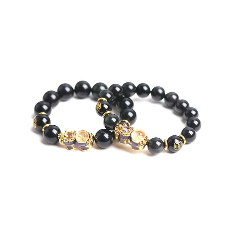 Black Obsidian Pixiu Bracelet-Color Changing Windmill - FengshuiGallary