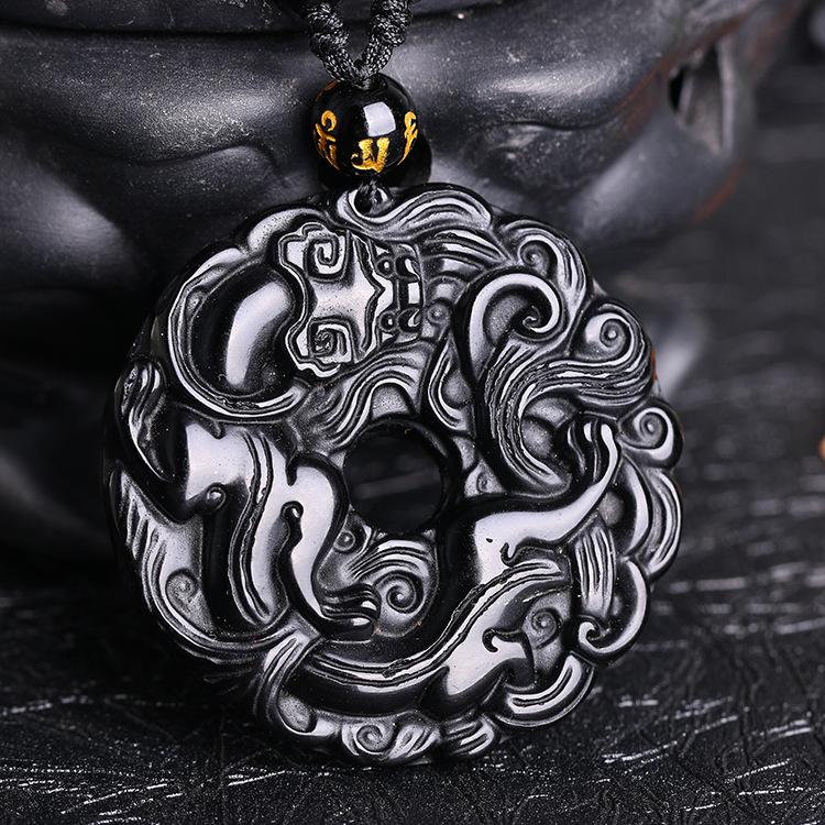 Black Obsidian Pixiu Lucky Pendant Necklace - FengshuiGallary