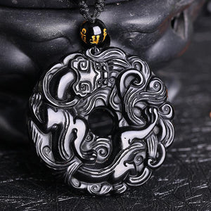 Black Obsidian Pixiu Lucky Pendant Necklace - FengshuiGallary
