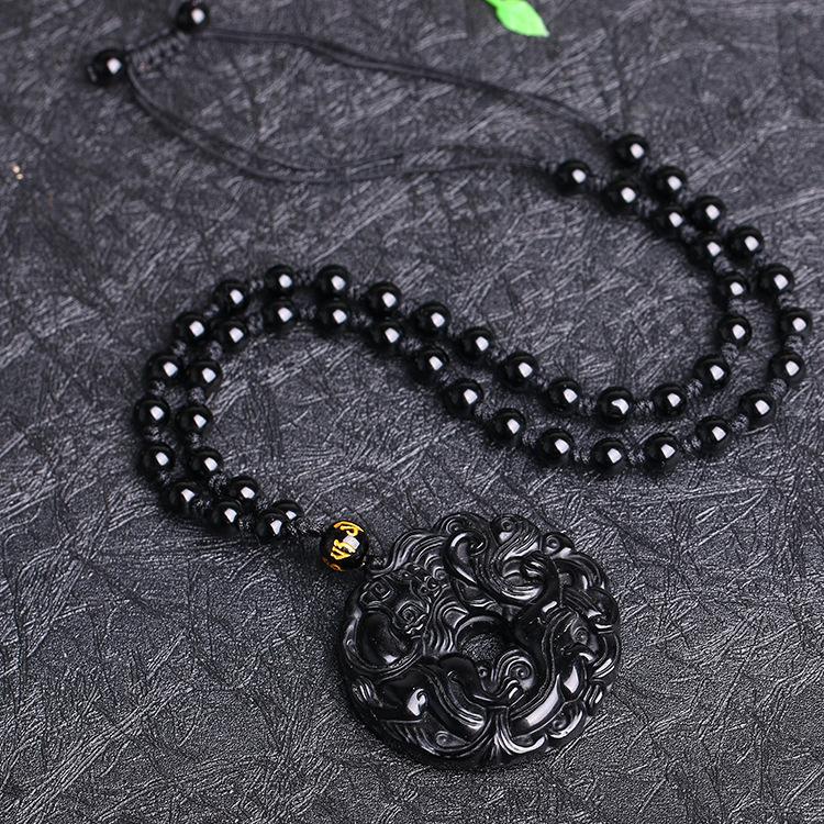 Black Obsidian Pixiu Lucky Pendant Necklace - FengshuiGallary