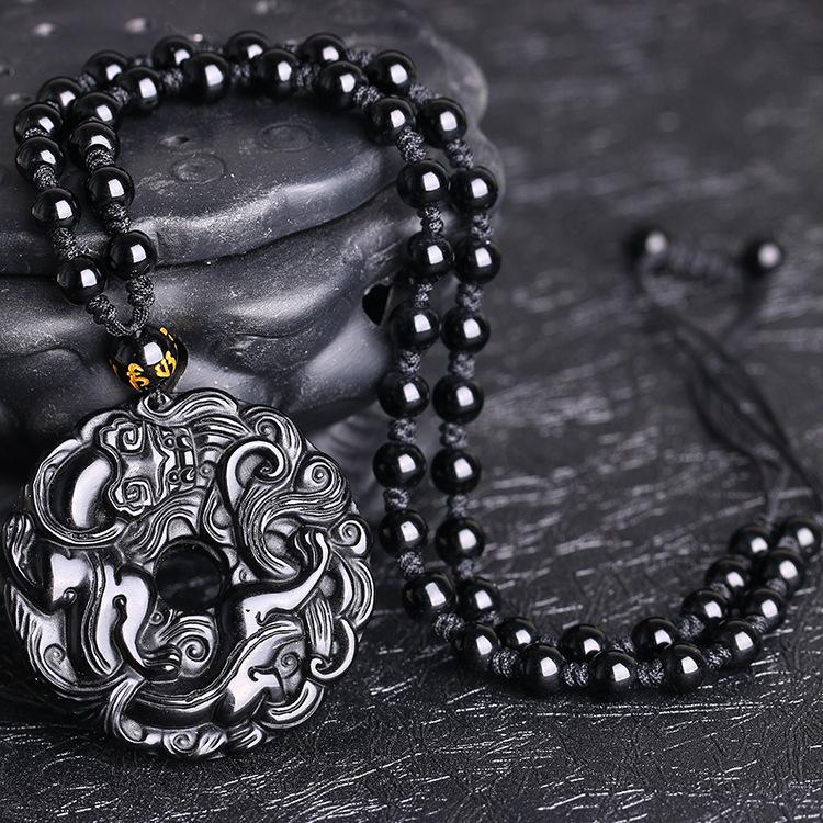 Black Obsidian Pixiu Lucky Pendant Necklace - FengshuiGallary