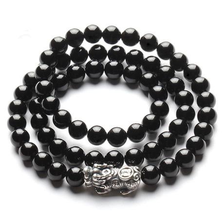 Black Obsidian Silver Pixiu Healing Bracelet - FengshuiGallary