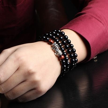Black Obsidian Silver Pixiu Healing Bracelet - FengshuiGallary