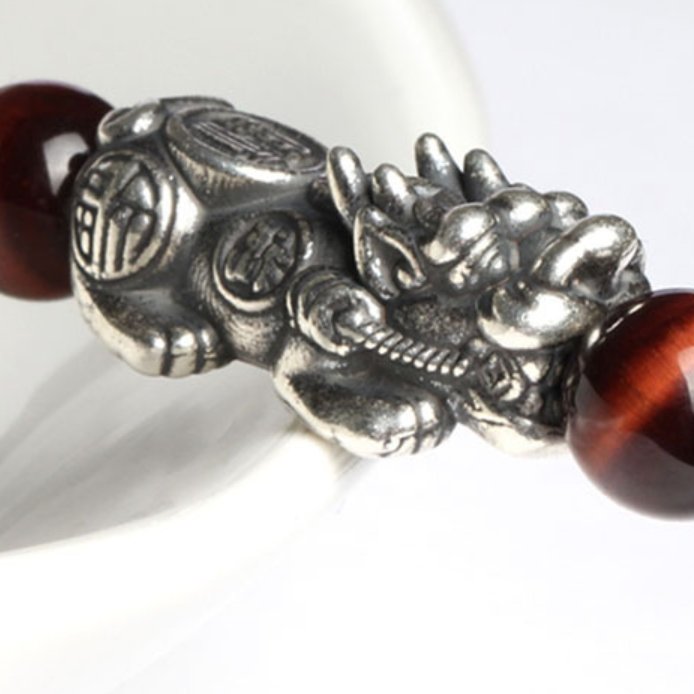 Black Obsidian Silver Pixiu Healing Bracelet - FengshuiGallary
