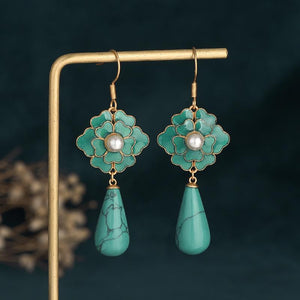 Blue Enamel Turquoise Earrings - FengshuiGallary