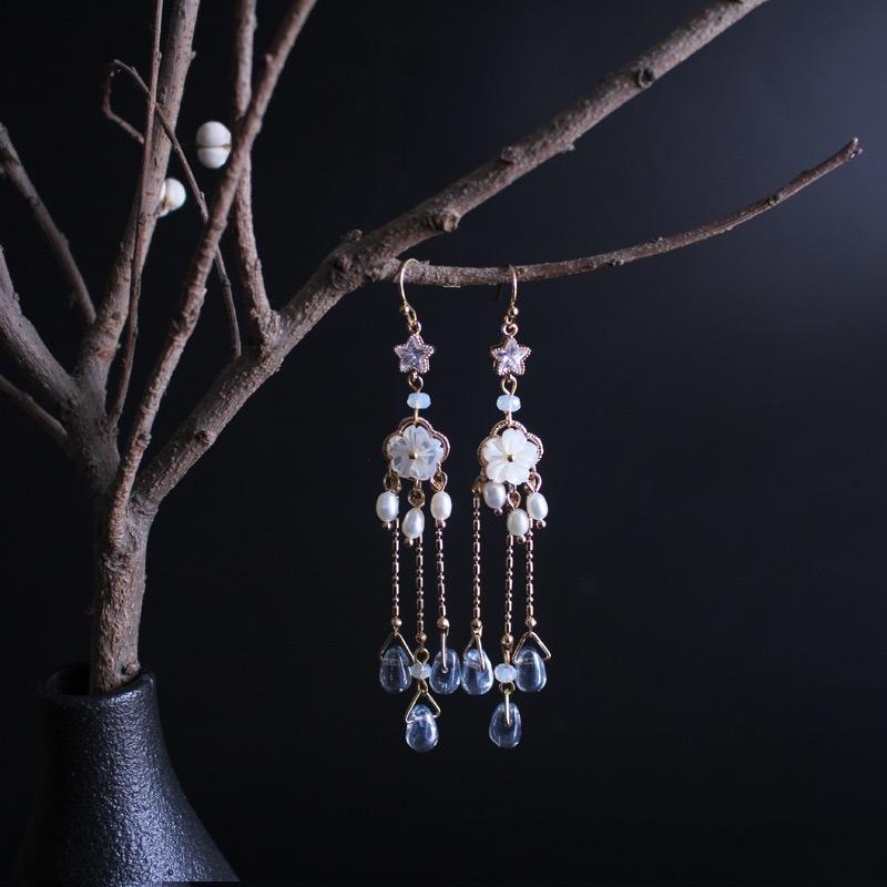 Blue Rhinestone Pearl Earrings - FengshuiGallary